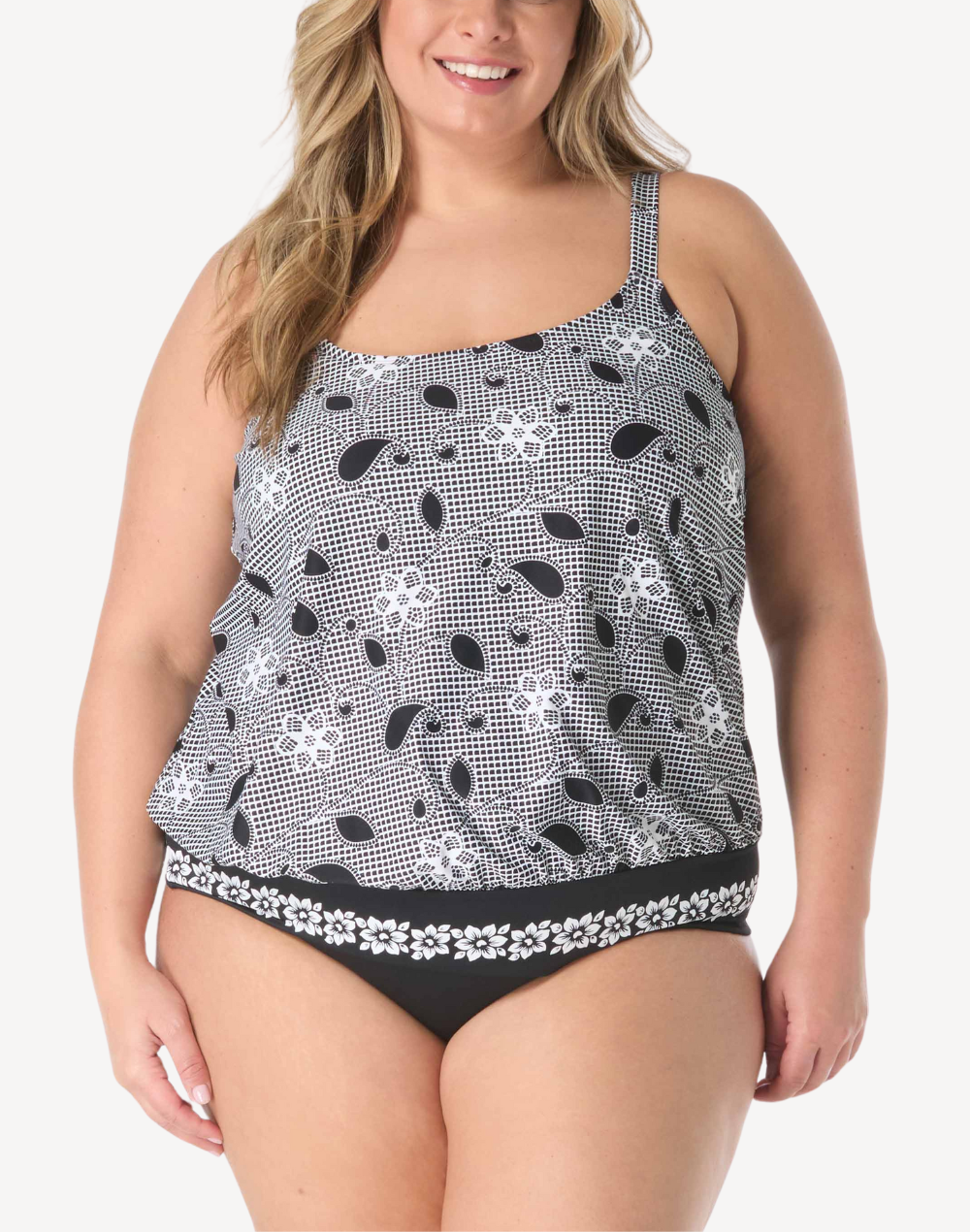 Floral Allure Sarah Plus Size Tankini Top#color_floral-allure-black