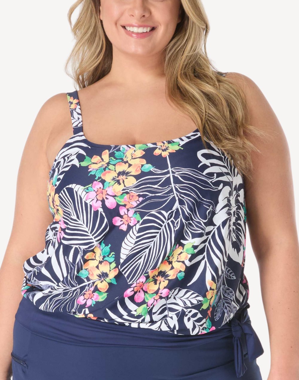 Indigo Jungle Sarah Plus Size Tankini Top#color_indigo-jungle-navy