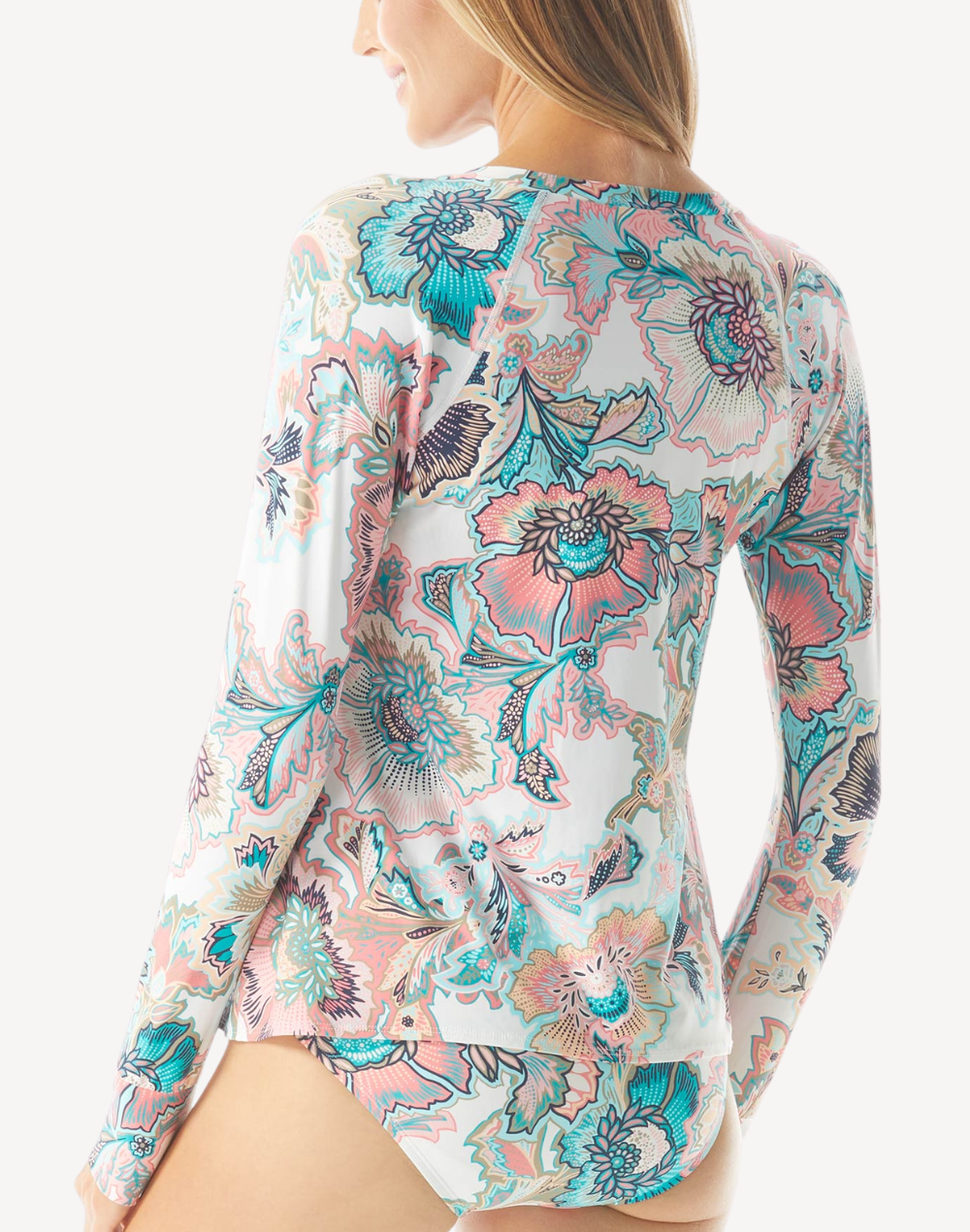 Women's Moroccan Bloom Mary Long Sleeve Rashguard#color_moroccan-bloom-white
