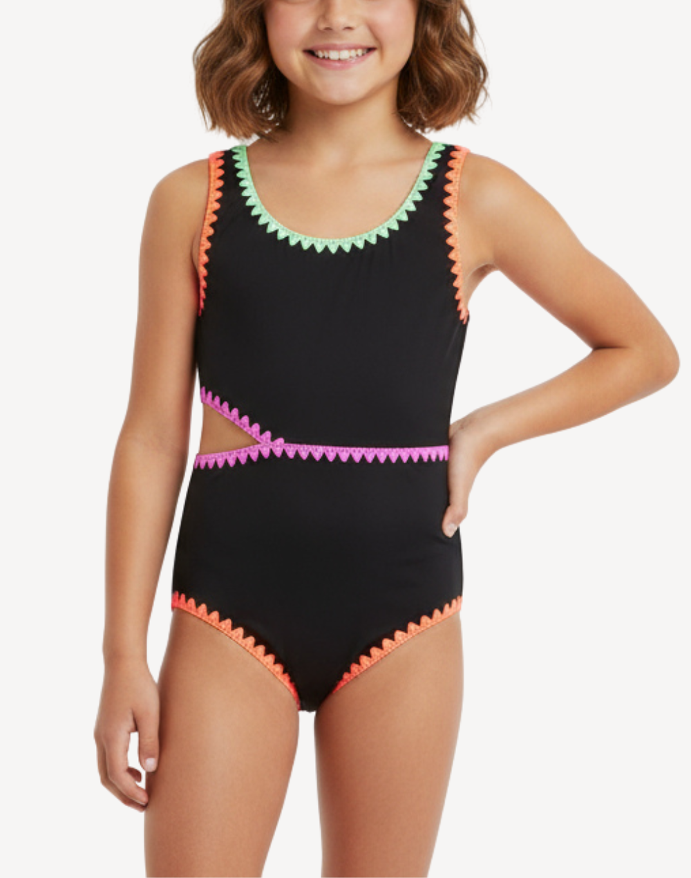 Girls Colour Coded Cutout One Piece Swimsuit#color_colour-coded-black