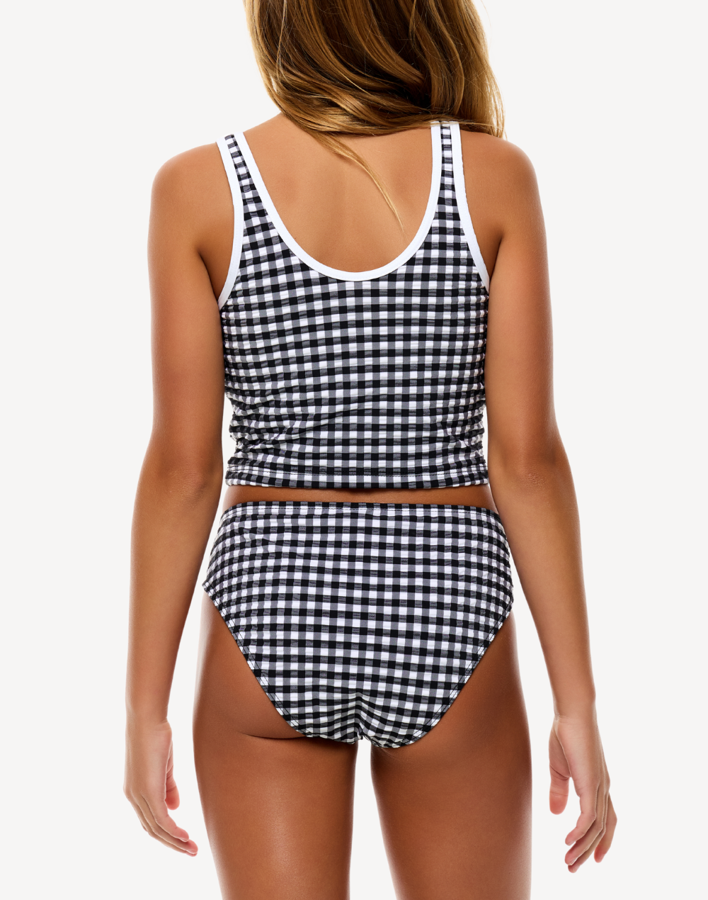 Girls Seersucker Gingham Tankini Set#color_seersucker-gingham-black
