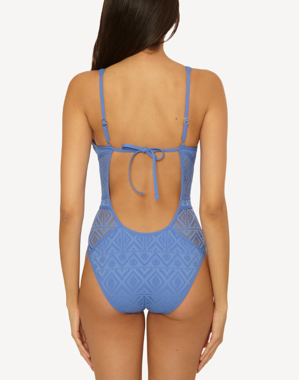 Colour Play Plunge Crochet One Piece Swimsuit