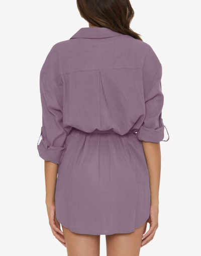 Gauzy Button Front Shirt Dress Cover Up#color_gauzy-fig