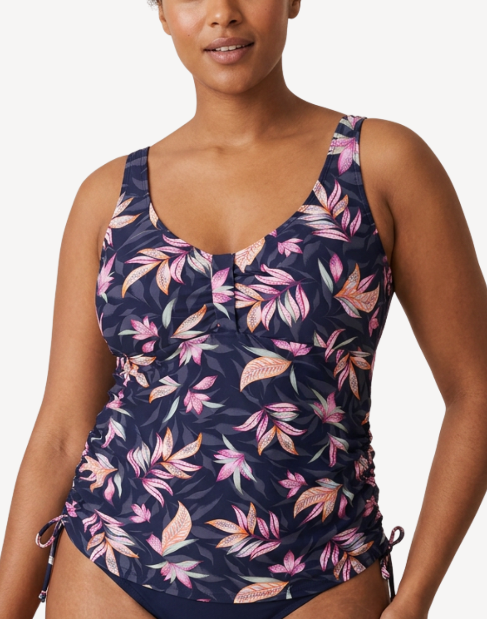 Leaves D/DD Cup Tankini Top#color_leaves-navy