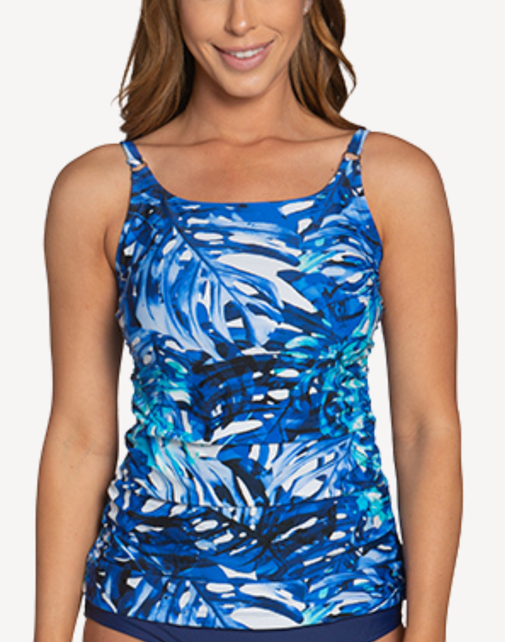Monstera Side Shirred Tankini Top
