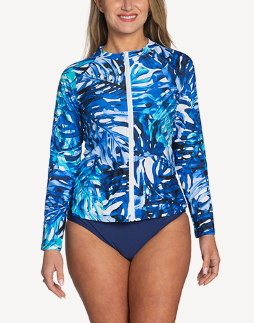 Women's Monstera UPF 50+ Long Sleeve Swim Shirt
#color_monstera-navy-royal