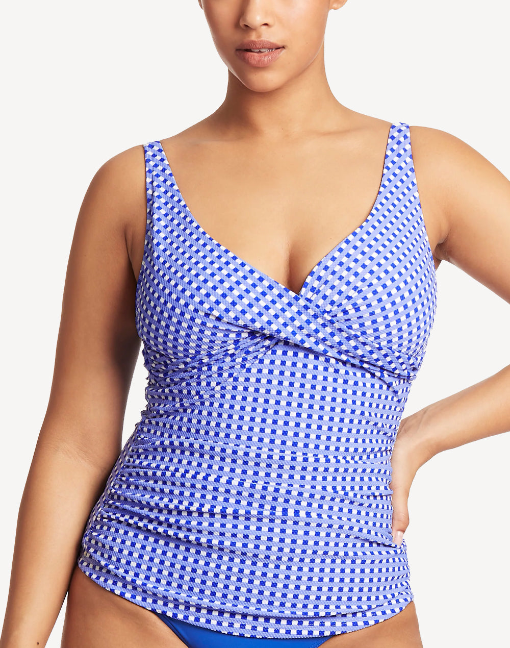 Checkmate Cross Front Tankini Top#color_checkmate-cobalt