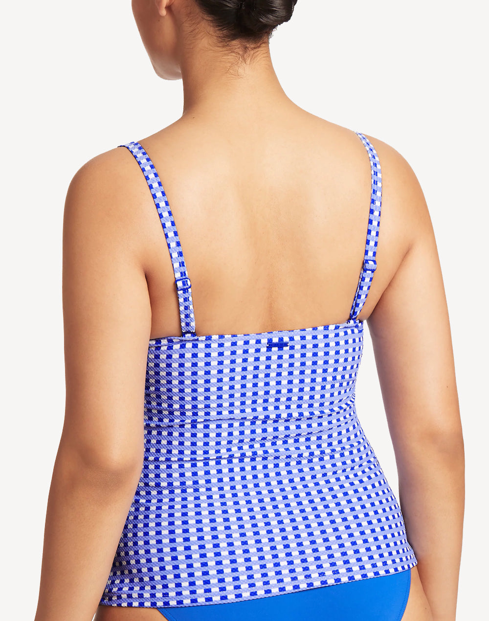 Checkmate Cross Front Tankini Top#color_checkmate-cobalt