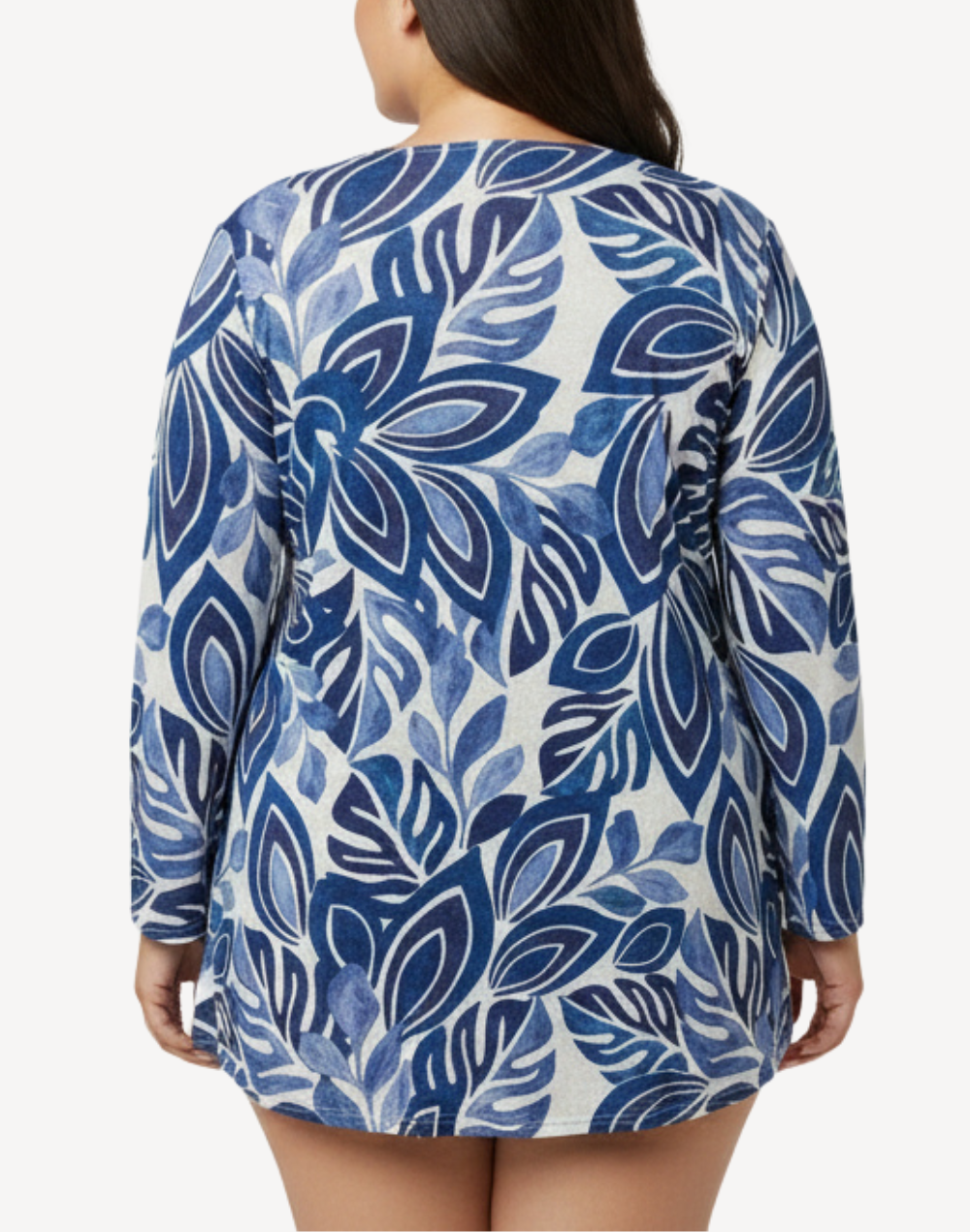 Sunny Isles Bell Sleeve Plus Size Tunic Cover Up#color_sunny-blue-and-white-print