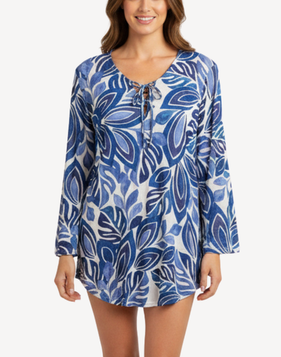 Sunny Isles Bell Sleeve Tunic Cover Up#color_sunny-blue-and-white-print