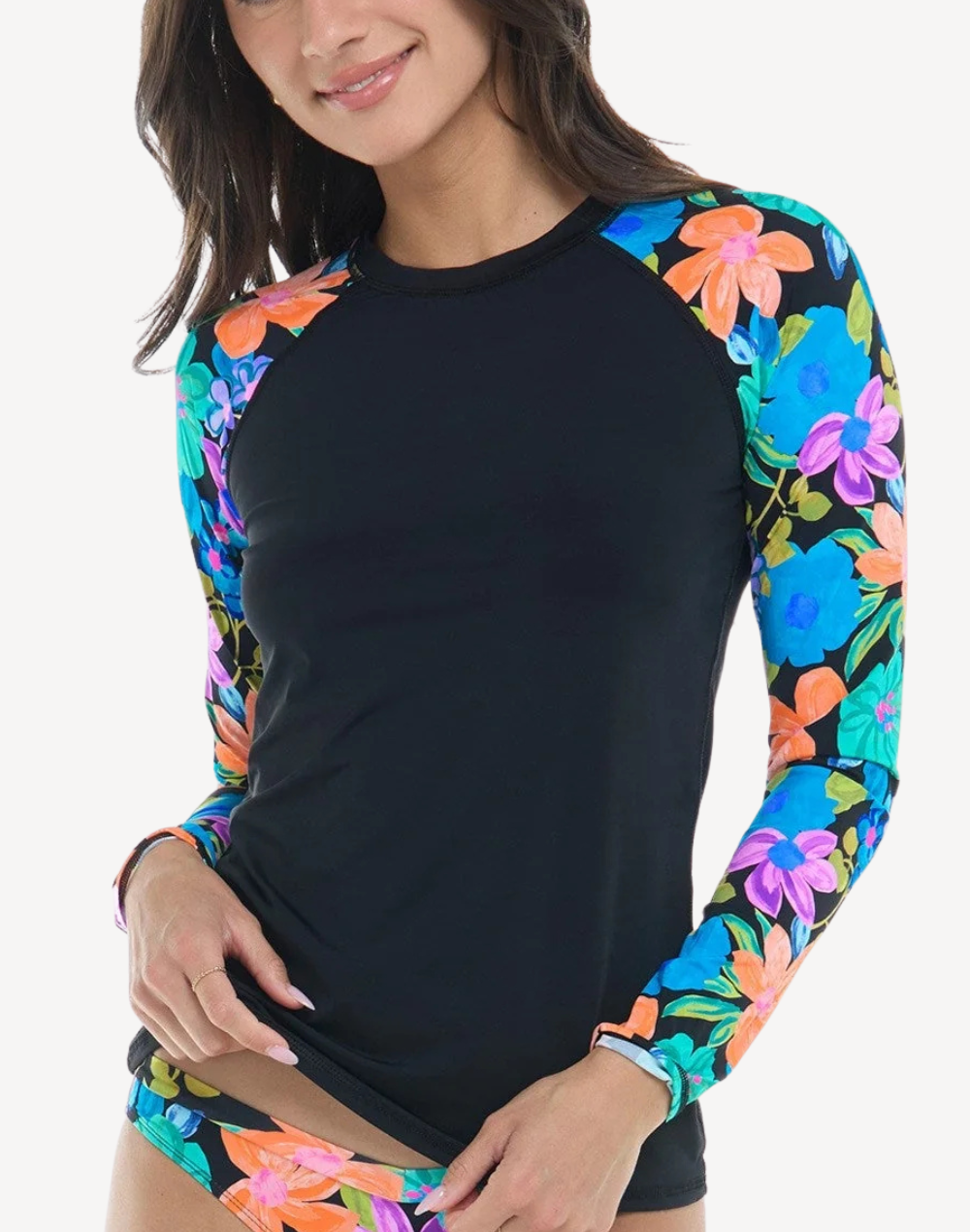 Women's Holiday Parker UPF 50 Long Sleeve Swim Shirt#color_holiday-black-licorice