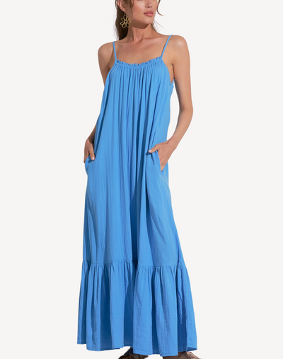 Double Gauze Ruffle Maxi Dress#color_gauze-sky-blue