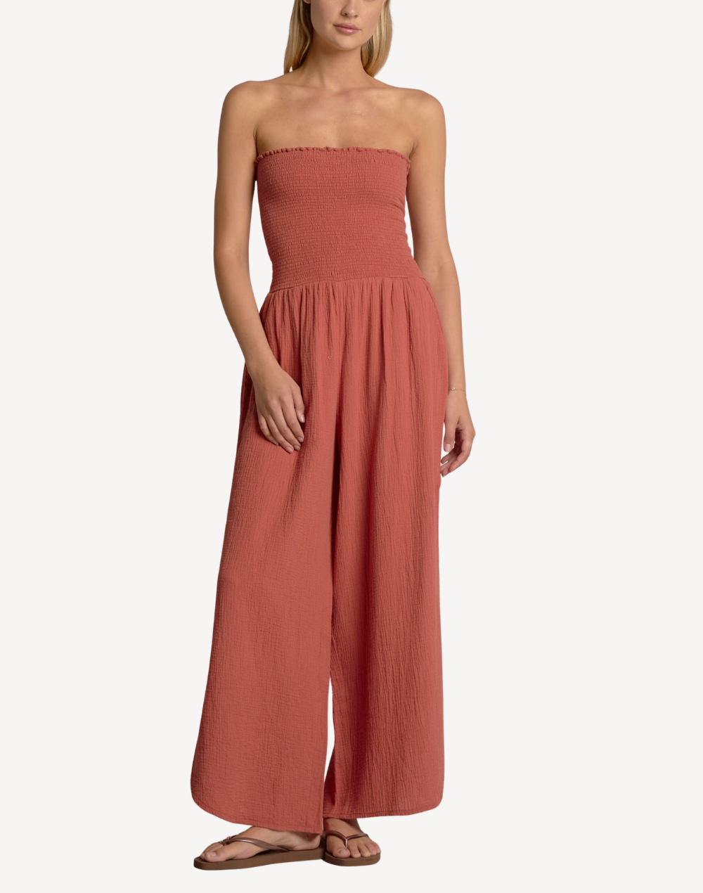 Strapless Smocked Jumpsuit#color_smocked-cayenne