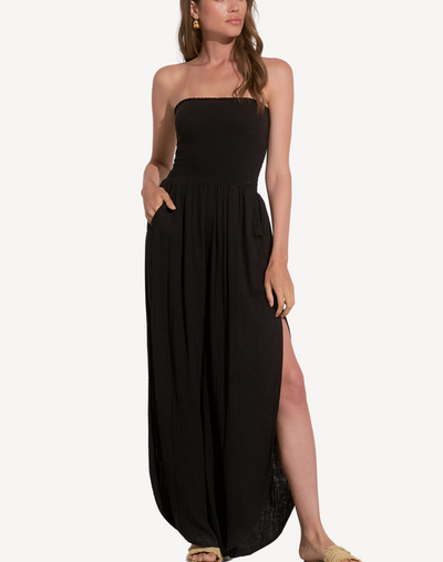 Strapless Smocked Jumpsuit#color_black