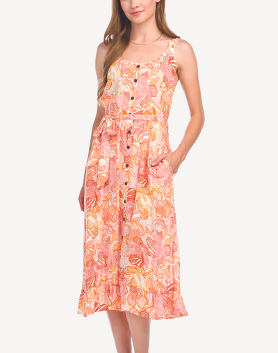 Coral Button Front Maxi Dress#color_papillon-coral-multi