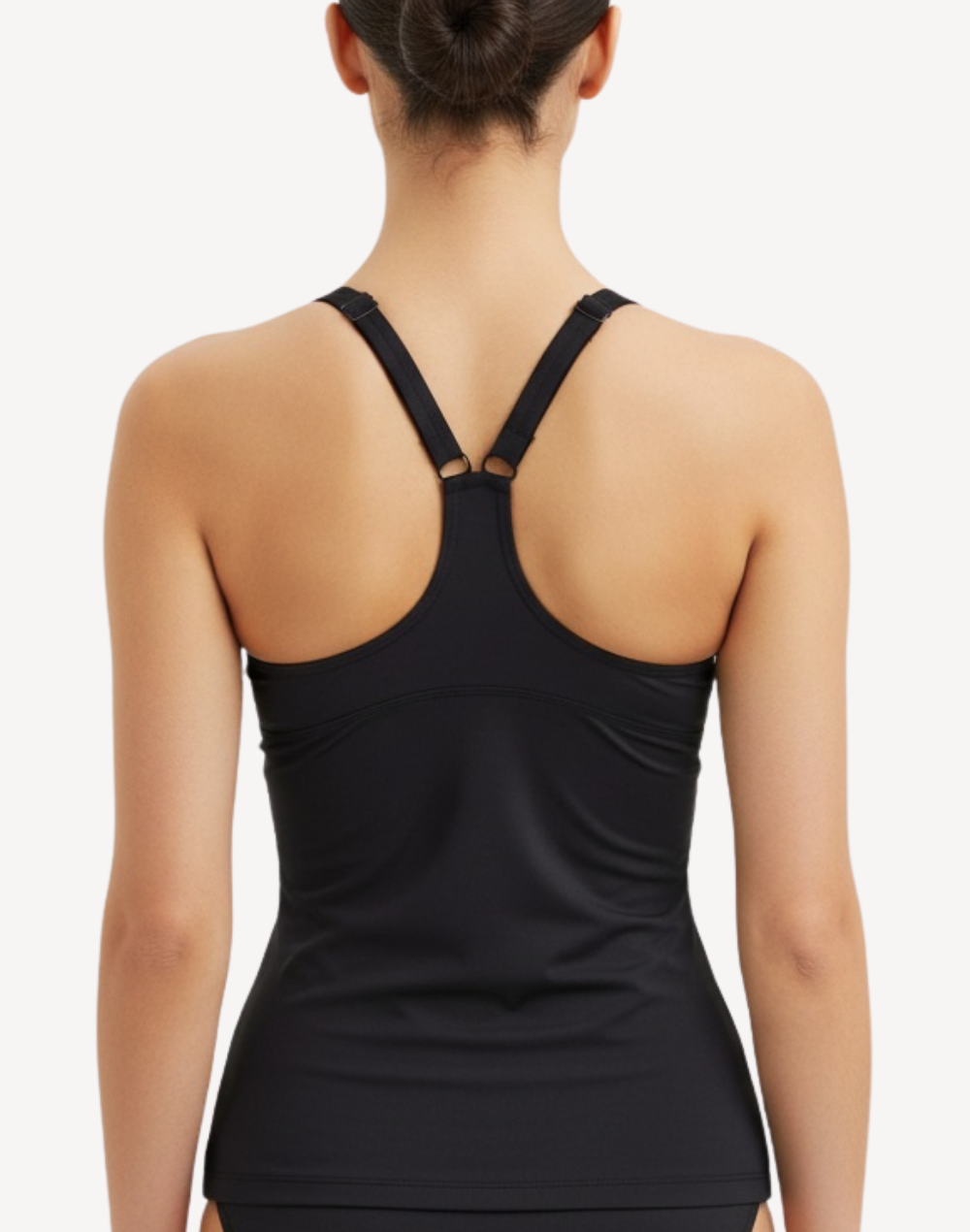 Solid Panel Polyester Tankini Top#color_black