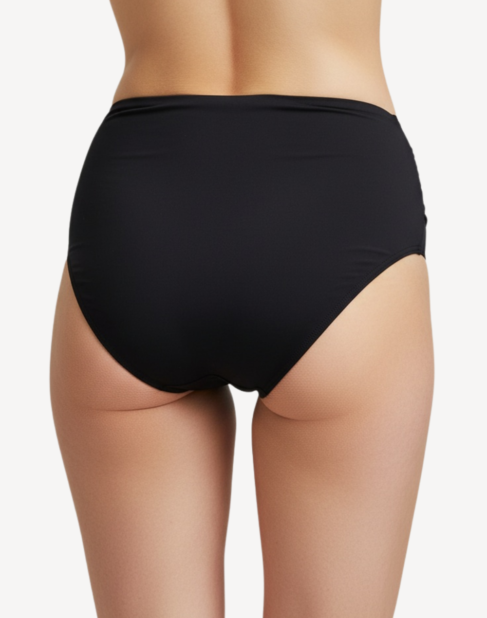 Solid Wide Side Ruched Polyester Bikini Bottom#color_black