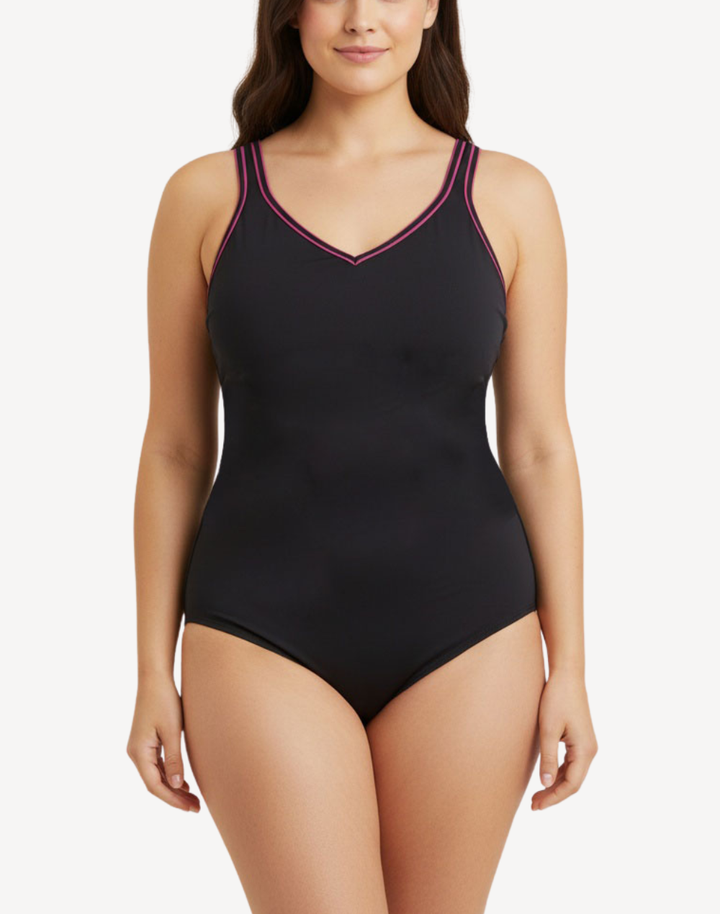 V Neck V Back Long Torso Polyester One Piece Swimsuit