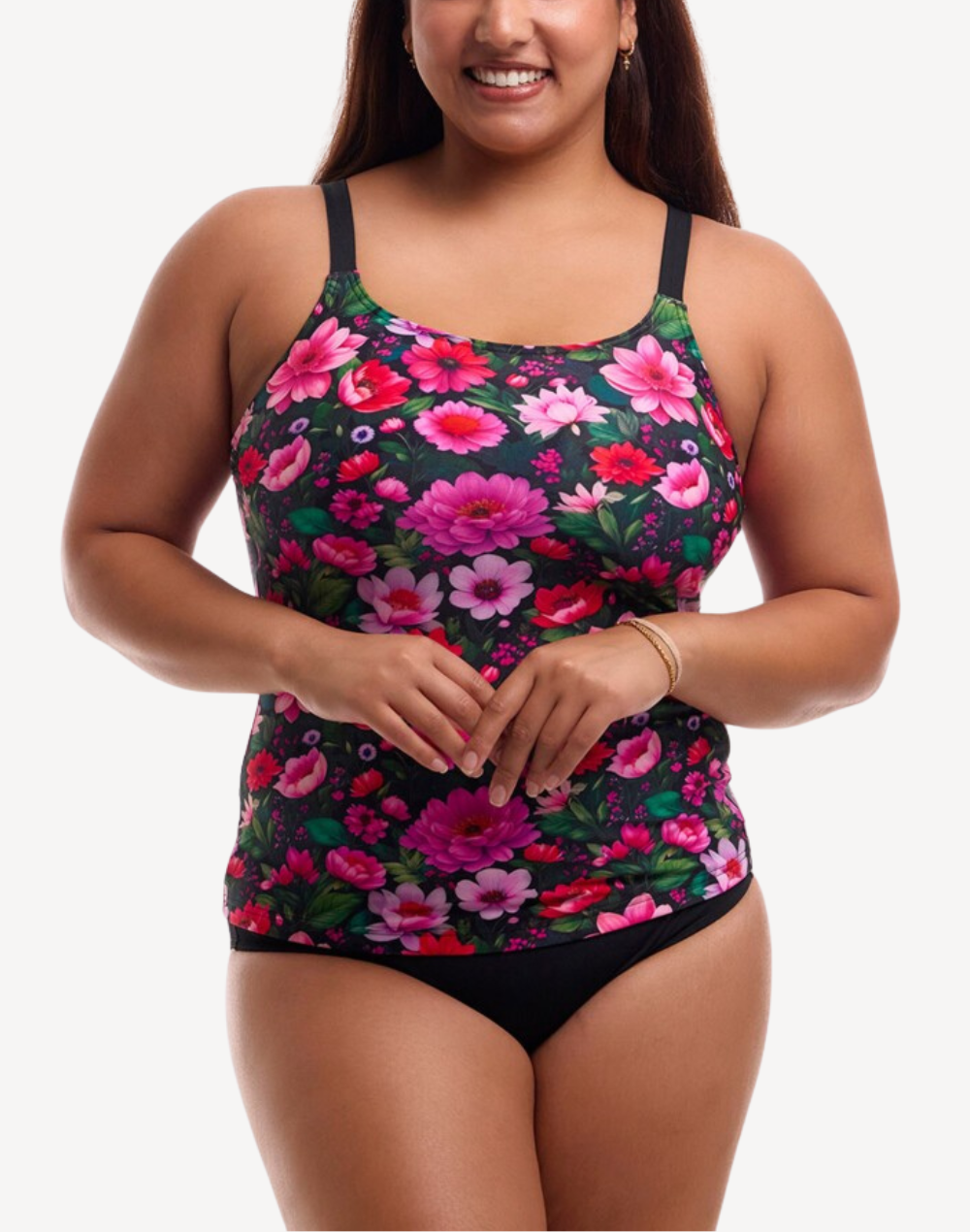 Garden Glow Polyester Scoop Neck Tankini Top