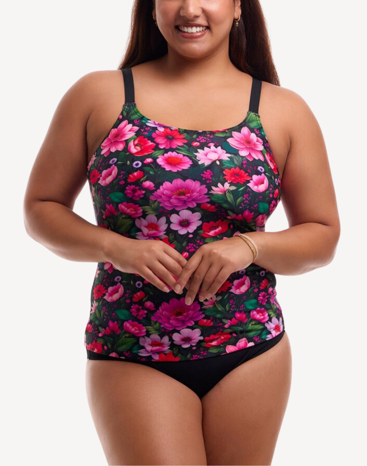 Garden Glow Polyester Scoop Neck Tankini Top