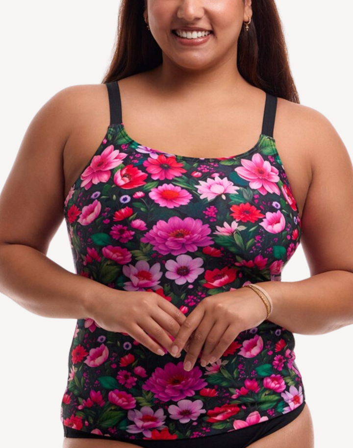 Garden Glow Polyester Scoop Neck Tankini Top