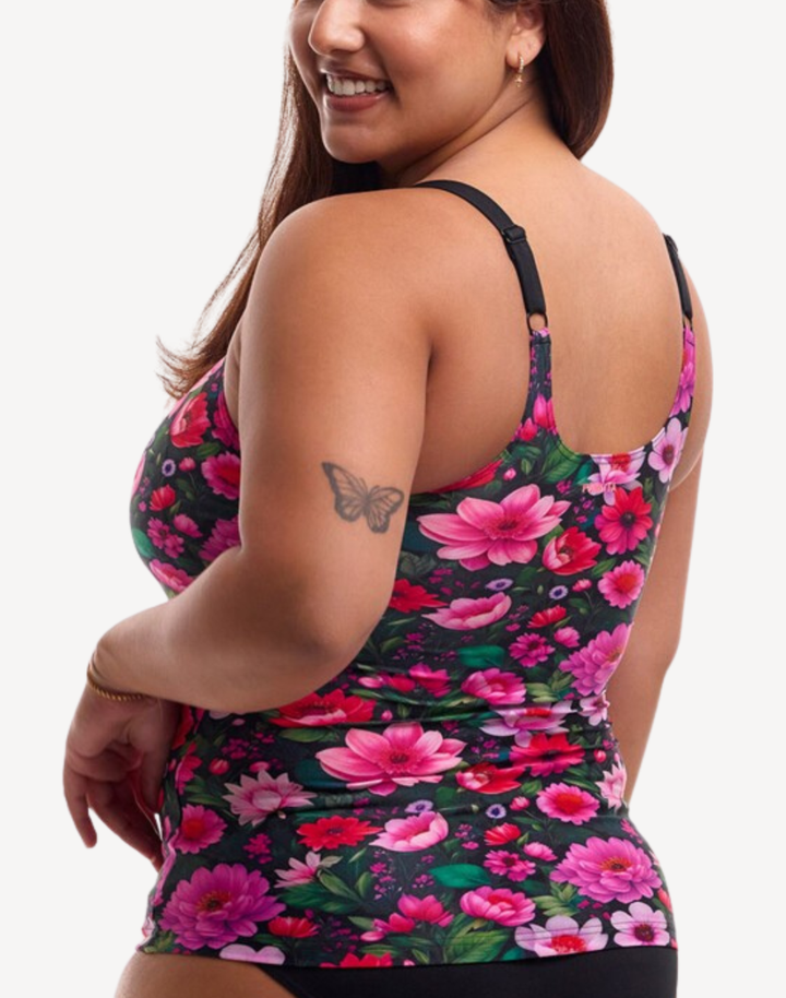 Garden Glow Polyester Scoop Neck Tankini Top