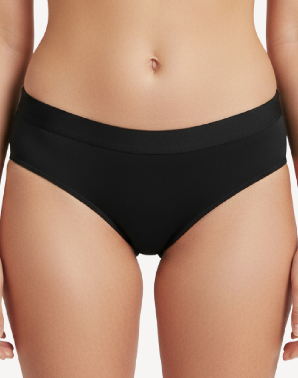 Solid Polyester Regular Brief Bikini Bottom#color_black