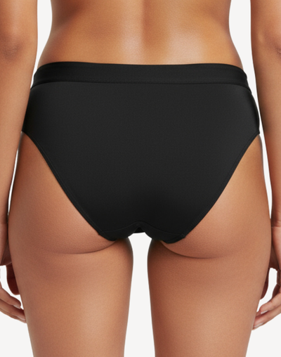 Solid Polyester Regular Brief Bikini Bottom#color_black