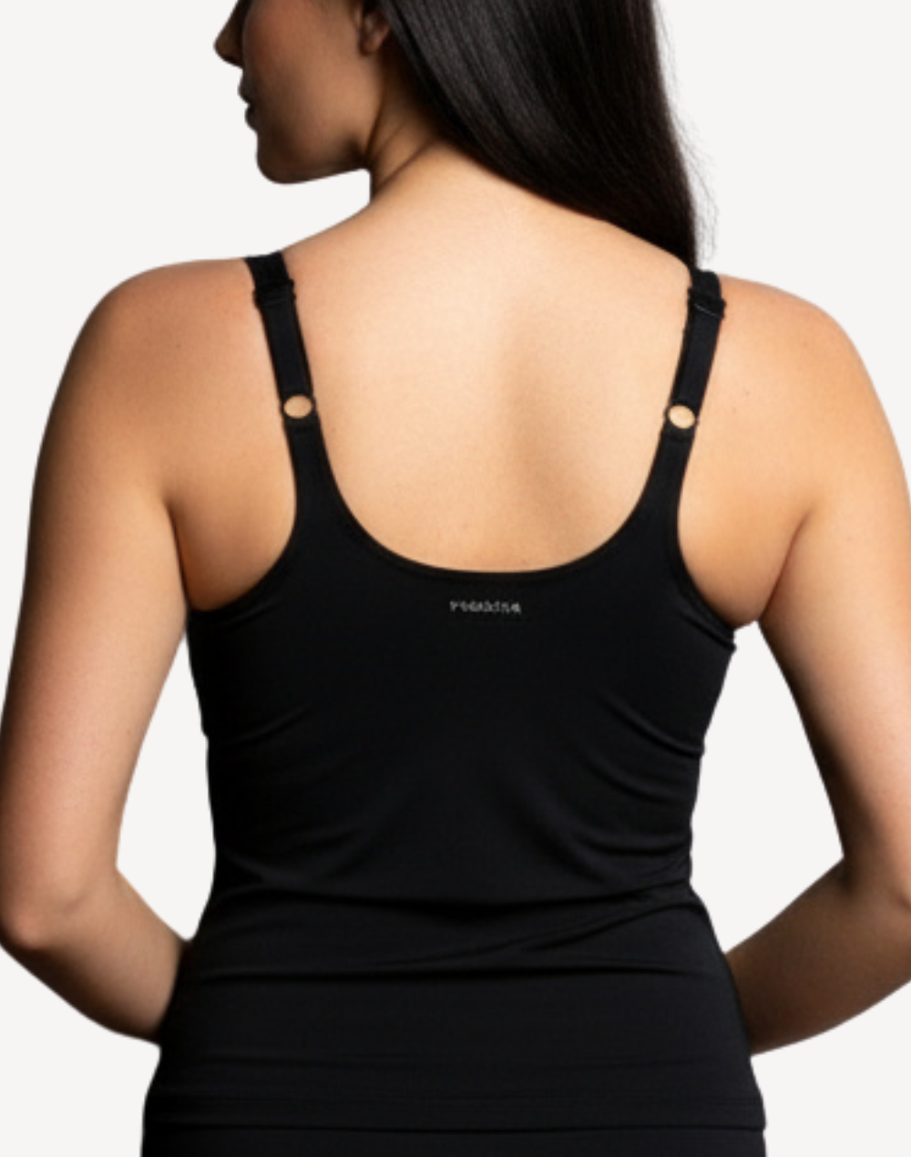 Solid Polyester Scoop Neck Tankini Top#color_black