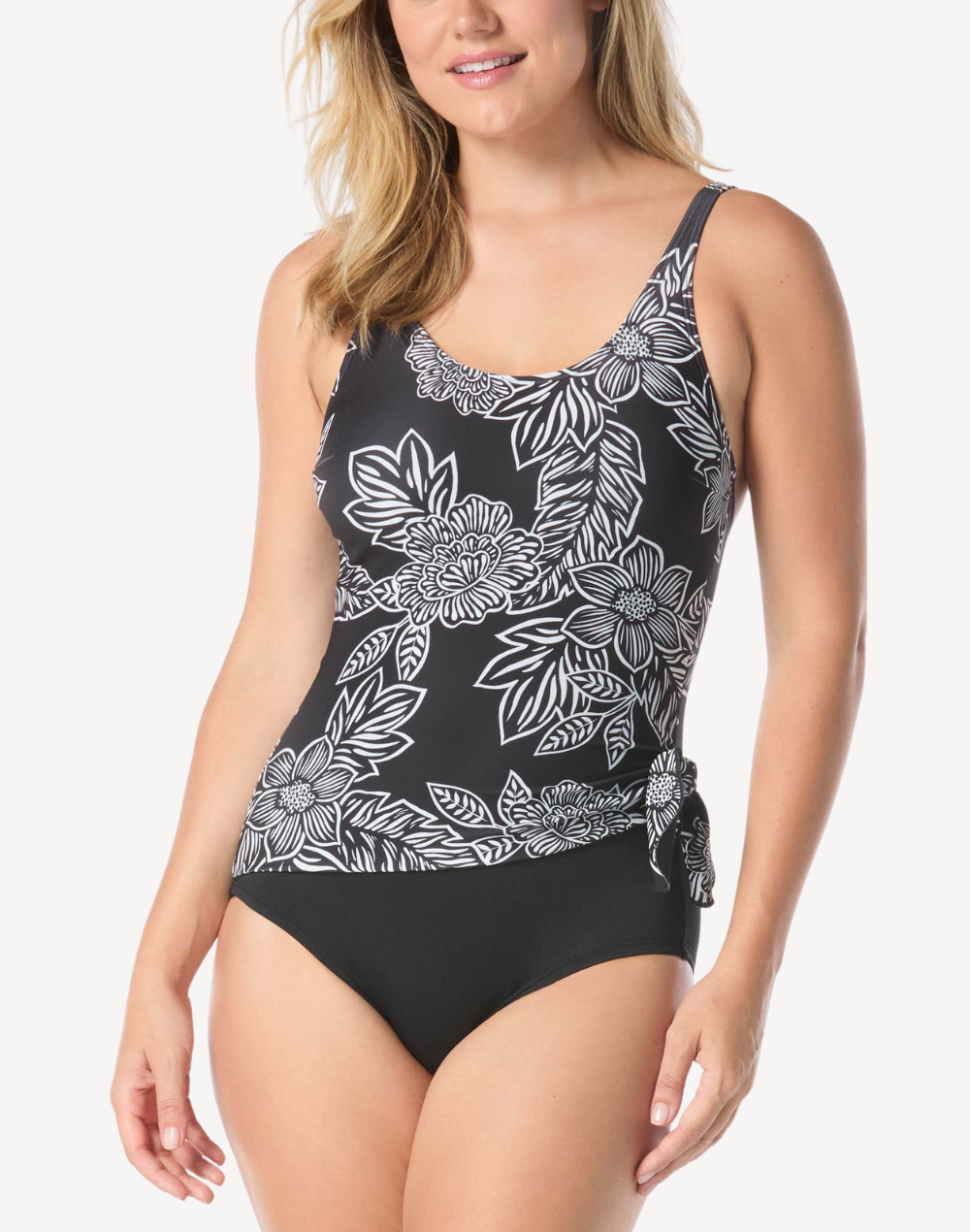 Botanical Drift Draped One Piece Swimsuit#color_botanical-black-white