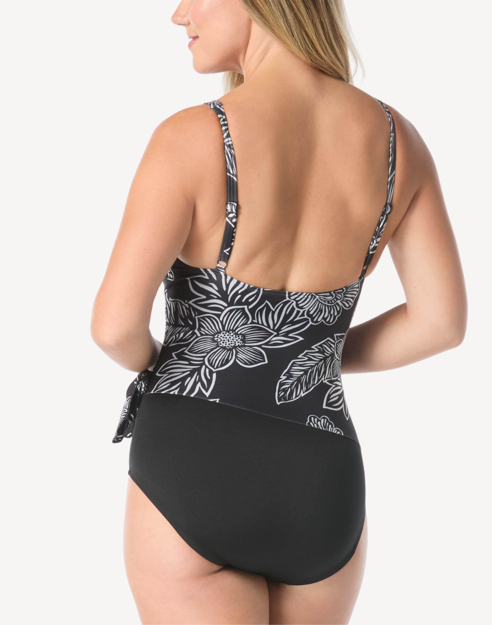 Botanical Drift Draped One Piece Swimsuit#color_botanical-black-white