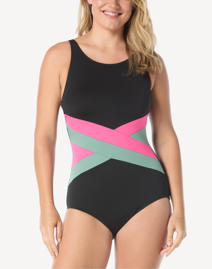 Colourblock High Neck D Cup One Piece