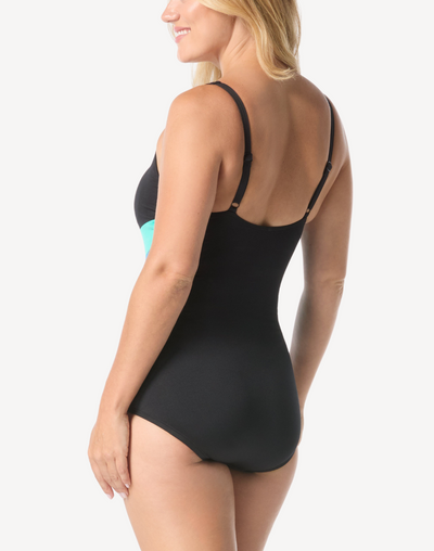 Colourblock High Neck D Cup Polyester One Piece Swimsuit#color_colour-block-low-tide