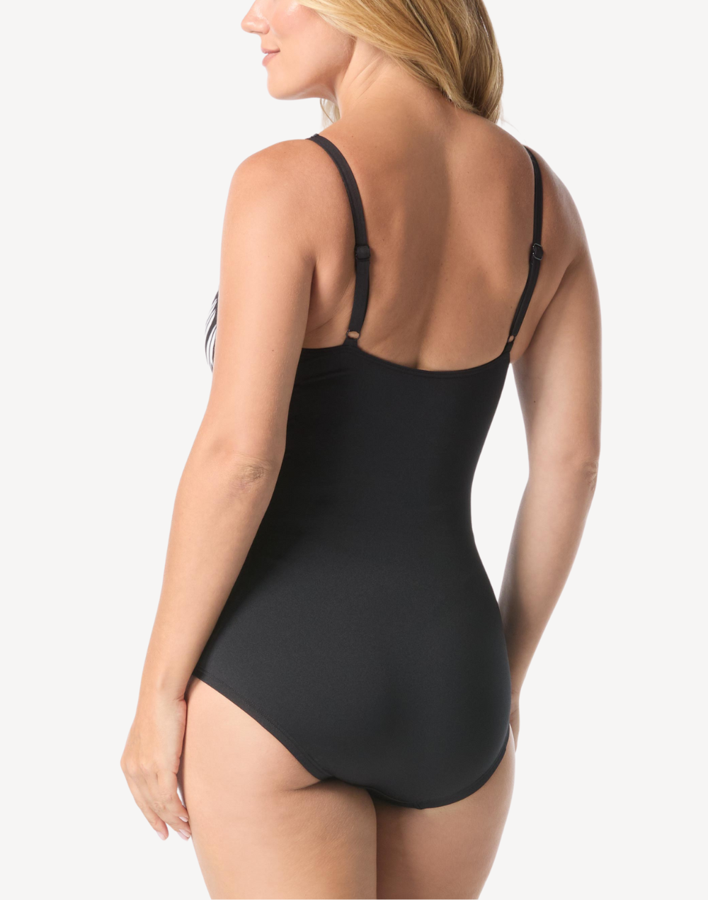 Palm Beach High Neck Polyester One Piece Swimsuit#color_palm-beach-black-white