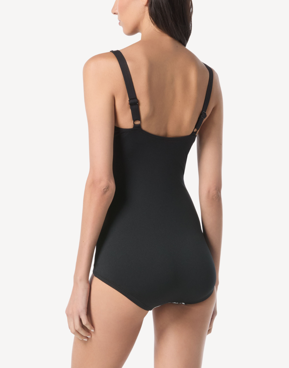 Palm Beach V Neck Polyester One Piece Swimsuit#color_palm-beach-black-white