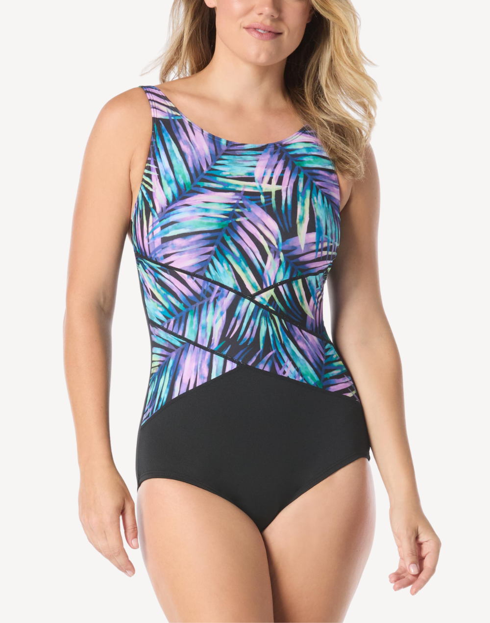 Paradise Palm Polyester High Neck One Piece Swimsuit