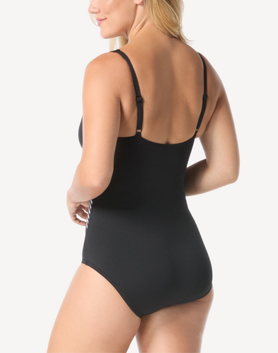 Retro Stripe High Neck D Cup Polyester One Piece Swimsuit#color_retro-black-white