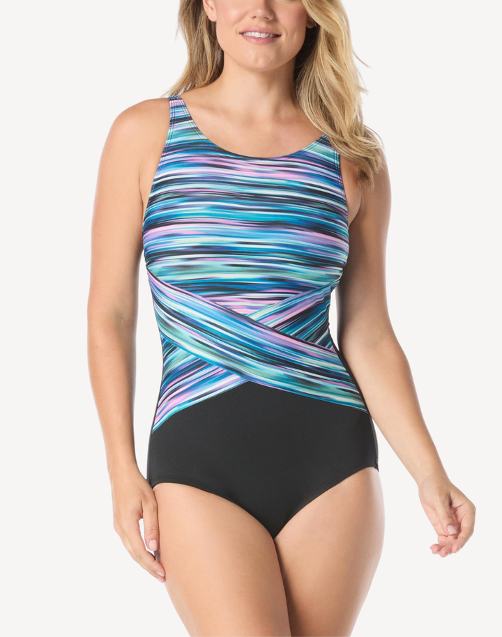 Syncronized Streams Polyester High Neck One Piece Swimsuit