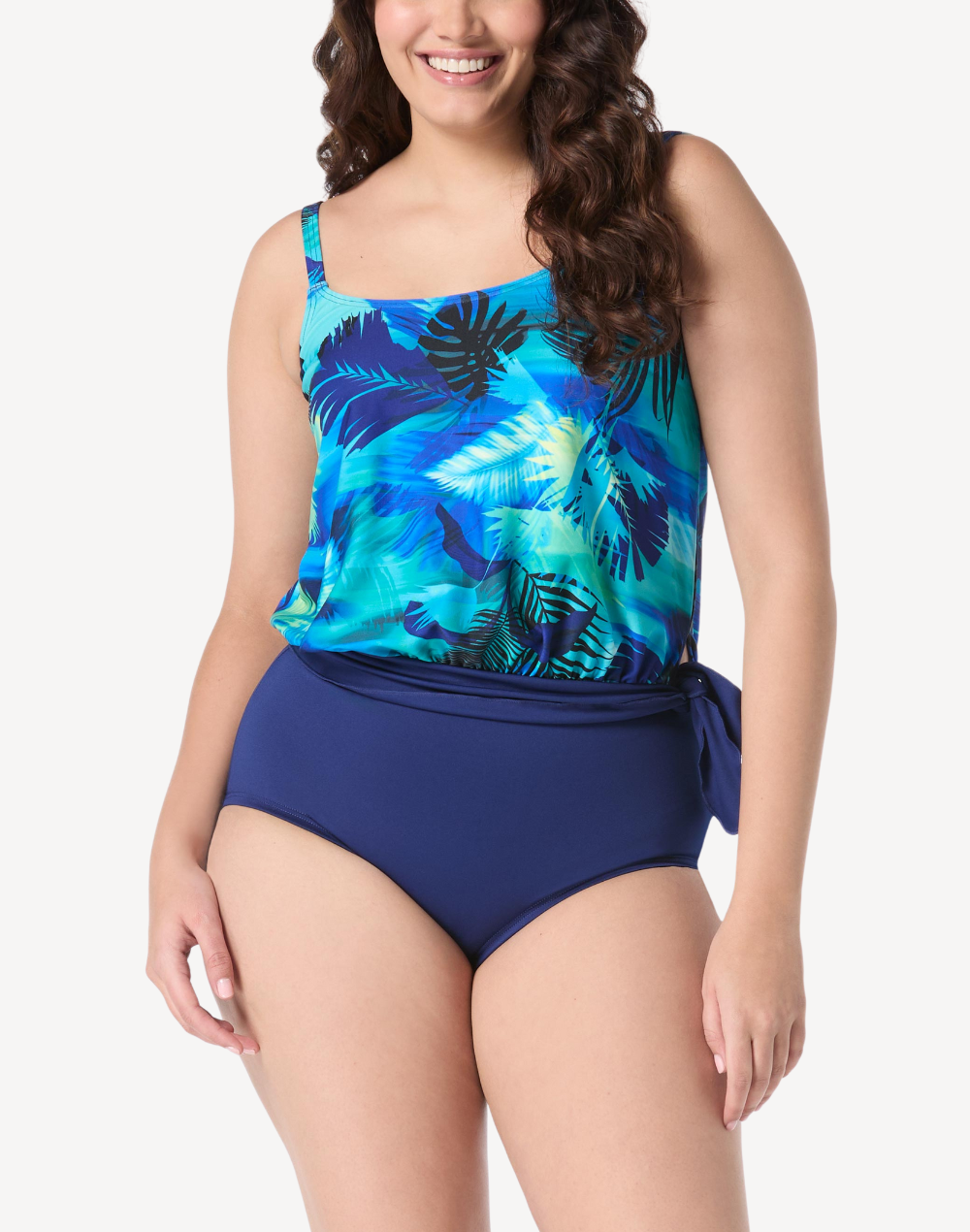 Tropic Oasis Polyester Blouson Tankini Top#color_tropic-ocean-navy