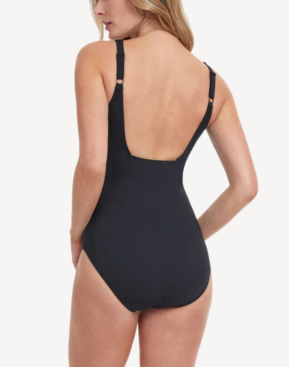 Onyx Sqaure Neck One Piece Swimsuit#color_onyx-black-gold