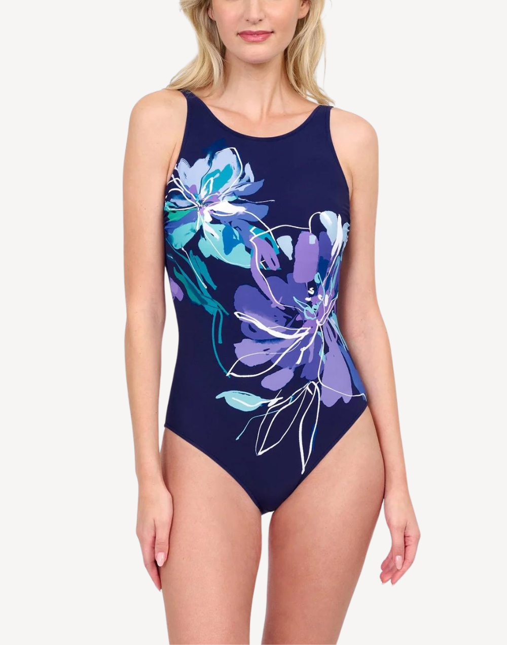 Water Lily High Neck Mastectomy One Piece#color_water-lily-blue-multi