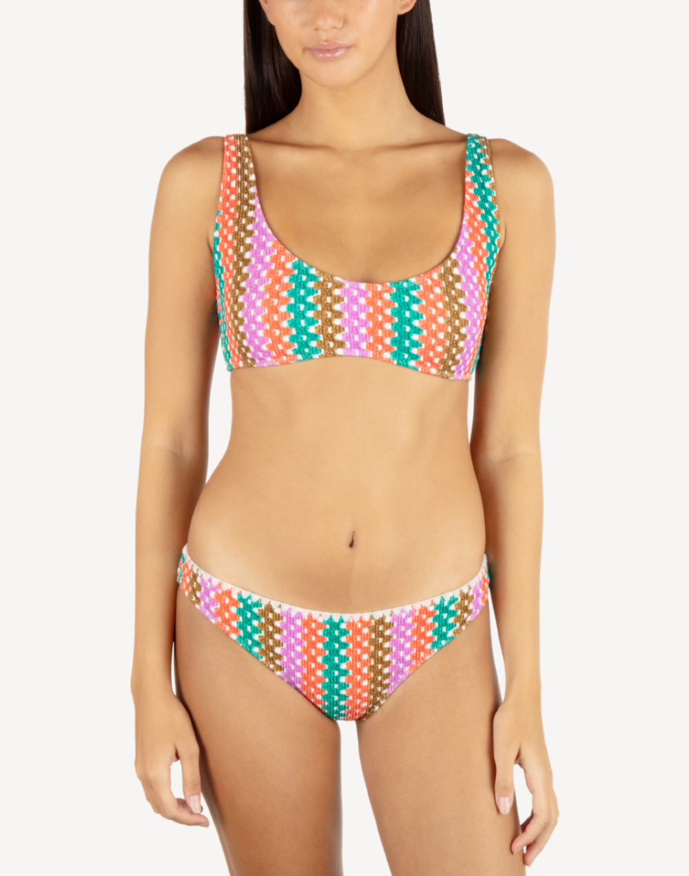 Printed Stripe Crochet Scrunch Bralette Bikini Top#color_stripe-orchid