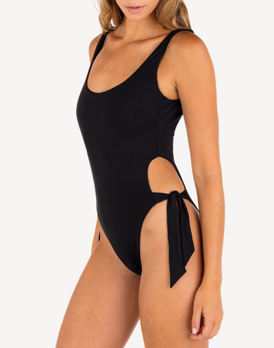 Solid Tie Side Cheeky One Piece#color_black