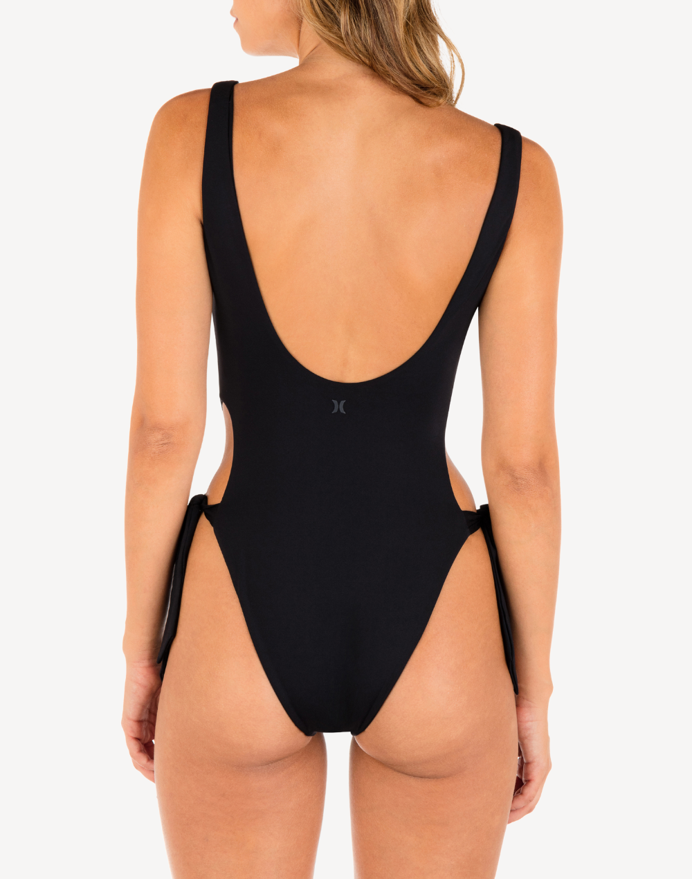 Solid Tie Side Cheeky One Piece#color_black