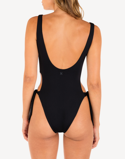 Solid Tie Side Cheeky One Piece#color_black