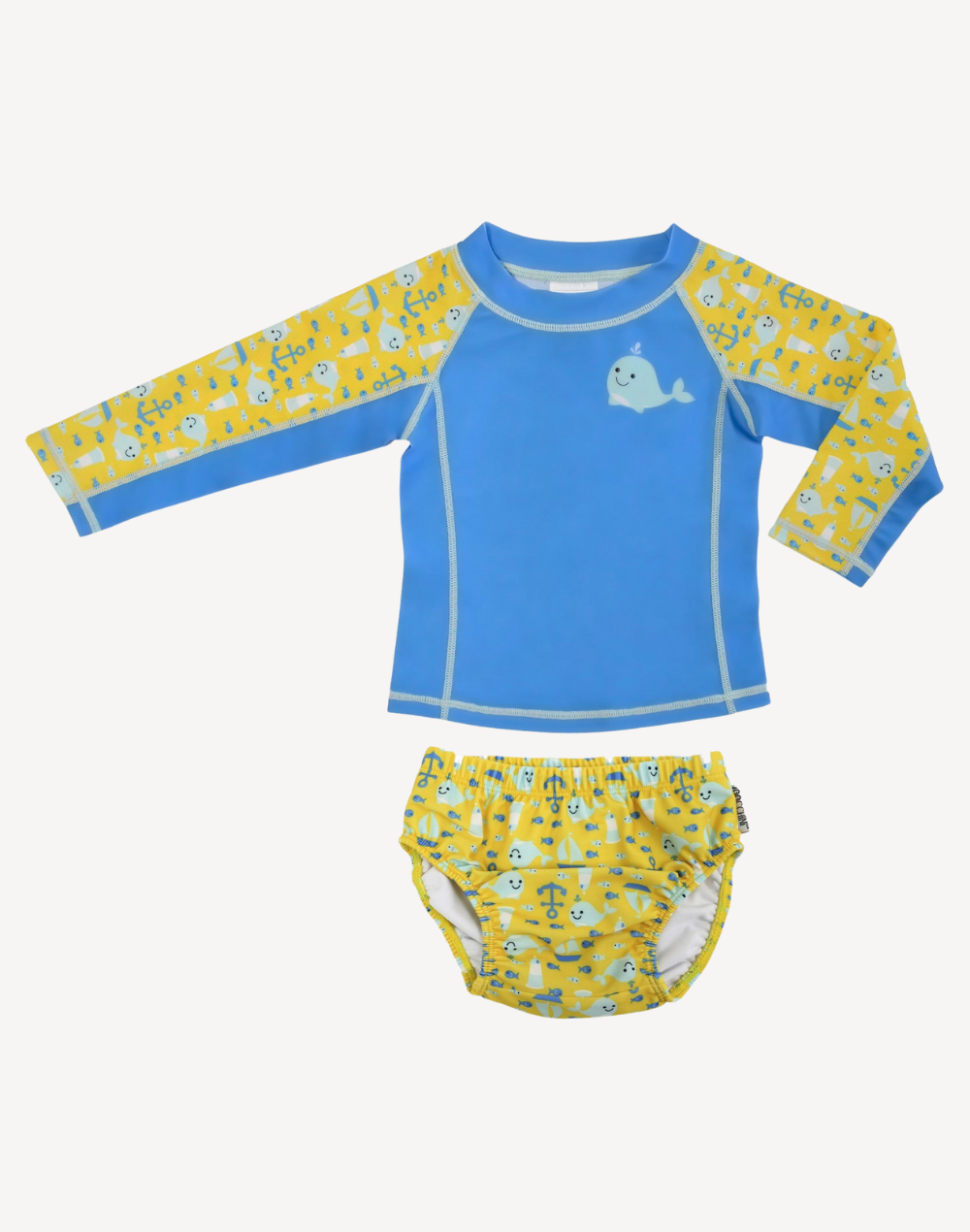 Infant Boys Whale UPF 50 Swim Shirt Diaper Set#color_whale-blue-yellow