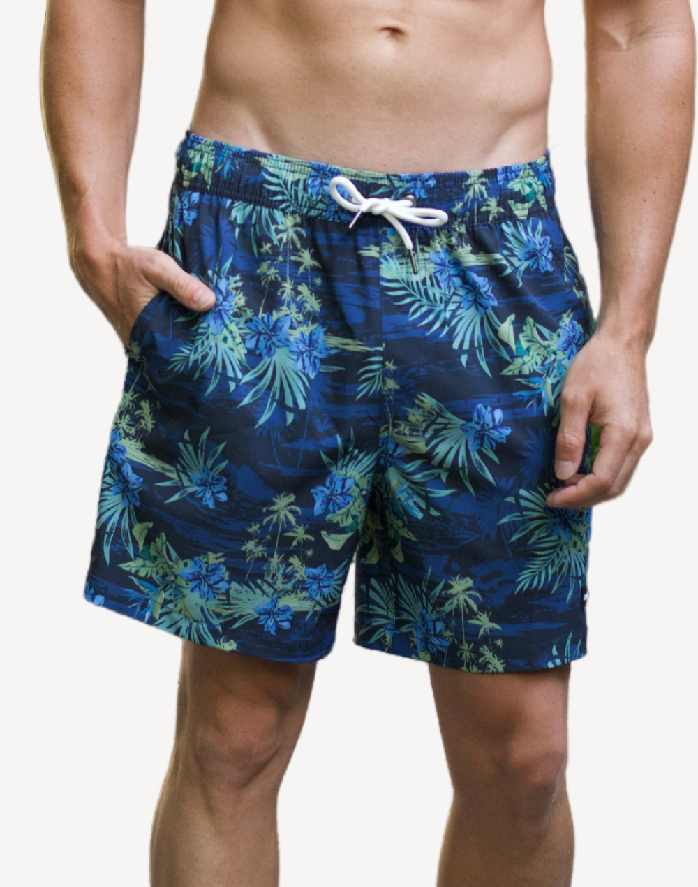 Morning Glory 17 Printed Swim Trunk#color_morning-glory-navy