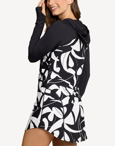 Botanical Domino UPF 50 Hooded Dress Cover Up#color_botanical-black