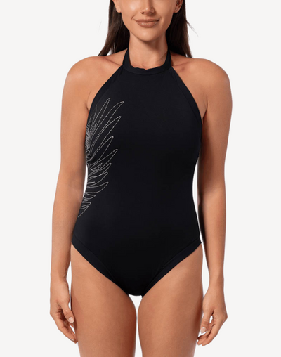 Forest Blast Fanny High Neck One Piece#color_forest-black