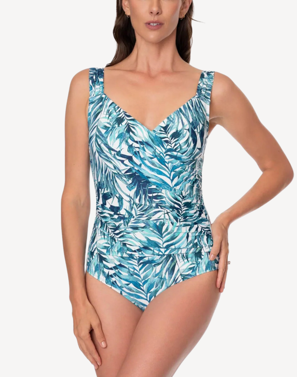 Palm Camouflage Surplice One Piece Swimsuit#color_palm-depths